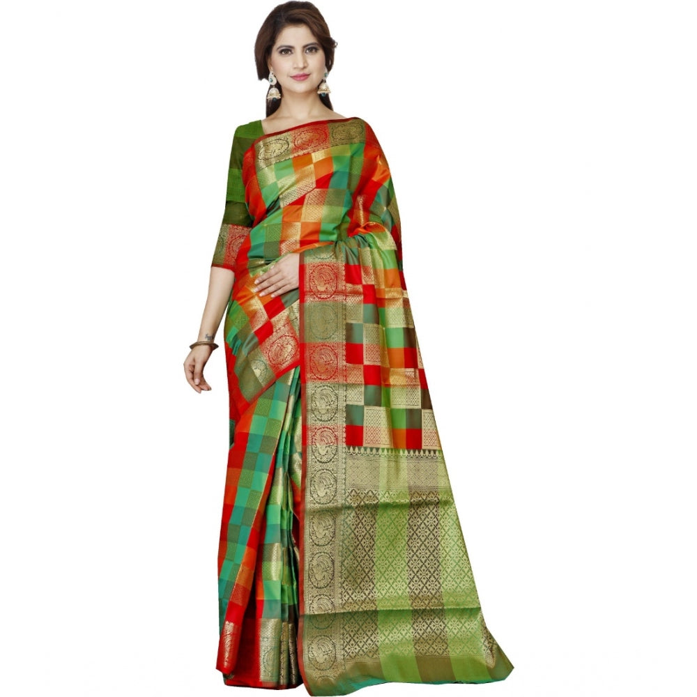 Generic Women's Jacquard Woven Saree With Unstitched Blouse 5.5Mtr (Green)