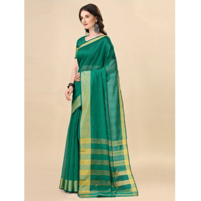 Generic Women's Cotton Silk Striped Saree With Unstitched Blouse 5.5Mtr (Light Green)