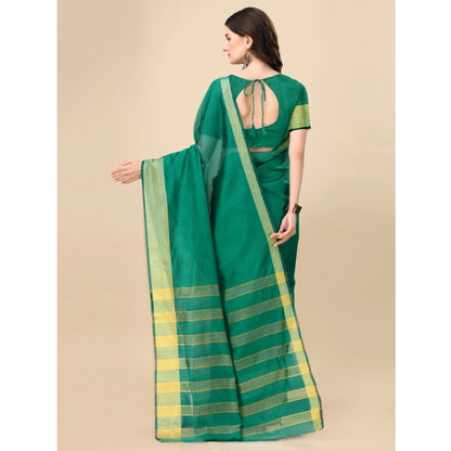 Generic Women's Cotton Silk Striped Saree With Unstitched Blouse 5.5Mtr (Light Green)