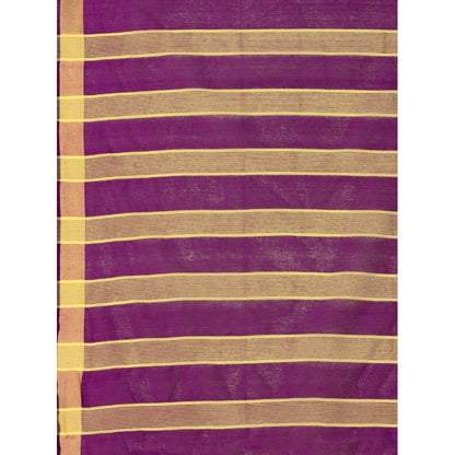 Generic Women's Cotton Silk Striped Saree With Unstitched Blouse 5.5Mtr (Purple)