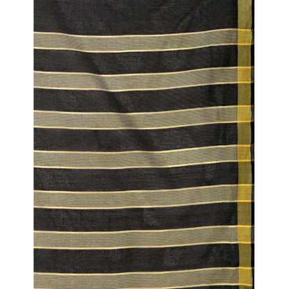 Generic Women's Cotton Silk Striped Saree With Unstitched Blouse 5.5Mtr (Black)