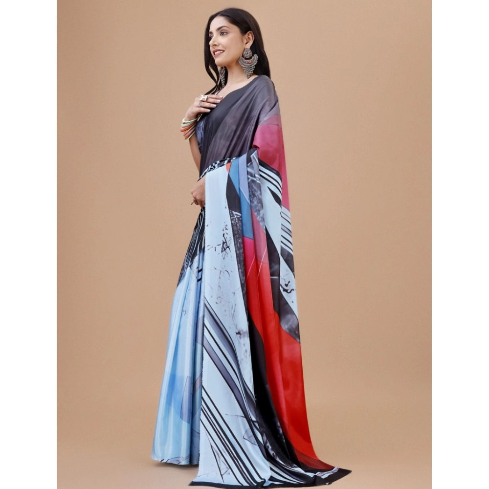 Generic Women's Crepe Digital Print Saree With Unstitched Blouse 5.5Mtr (Light Blue)