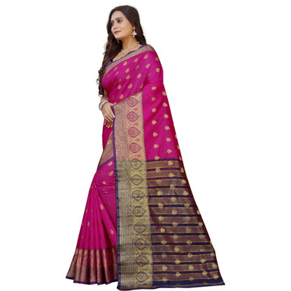 Generic Women's Silk Blend Woven Saree With Unstitched Blouse 5.5Mtr (Purple-Pink)