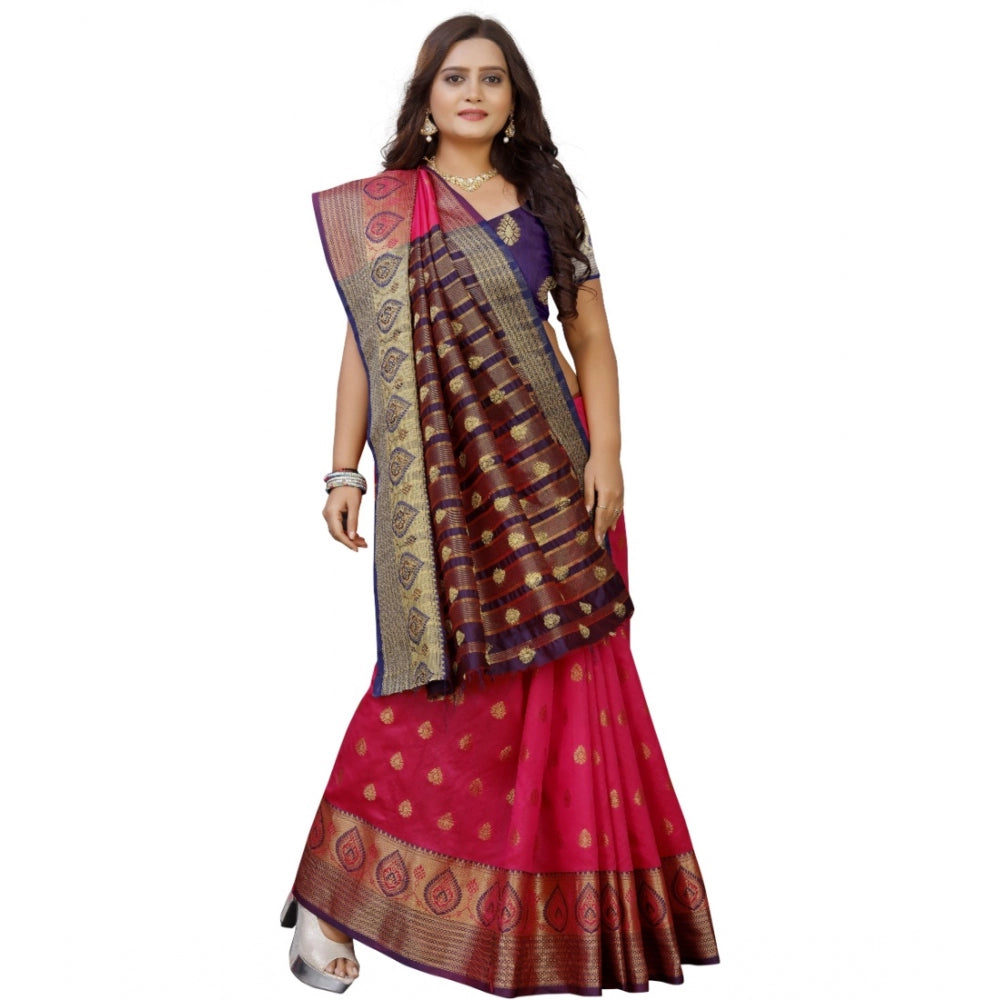 Generic Women's Silk Blend Woven Saree With Unstitched Blouse 5.5Mtr (Multicolor)