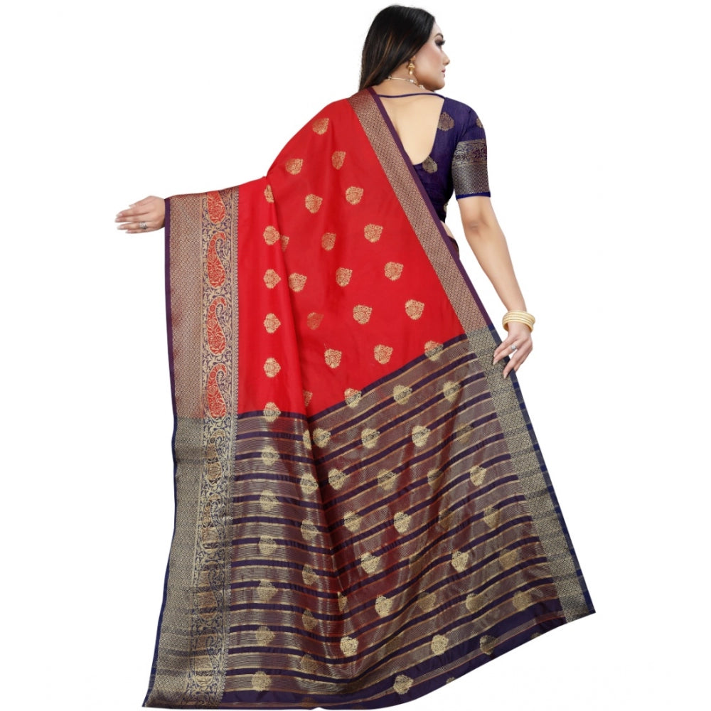 Generic Women's Silk Blend Woven Saree With Unstitched Blouse 5.5Mtr (Purple-Red)