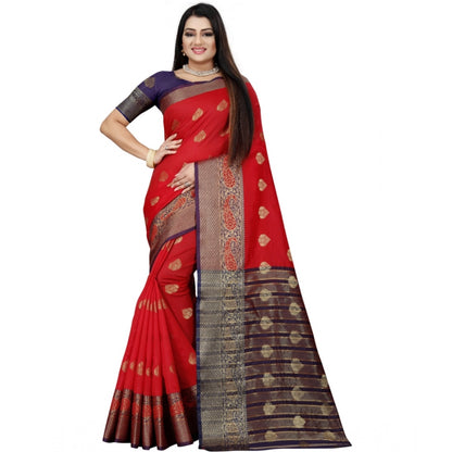 Generic Women's Silk Blend Woven Saree With Unstitched Blouse 5.5Mtr (Purple-Red)