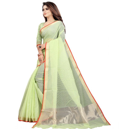 Generic Women's Cotton Silk Checkered Saree With Unstitched Blouse 5.5Mtr (Green)