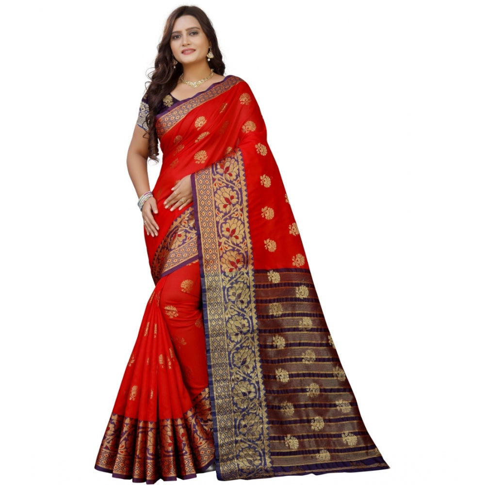 Generic Women's Silk Blend Woven Saree With Unstitched Blouse 5.5Mtr (Purple-Red)