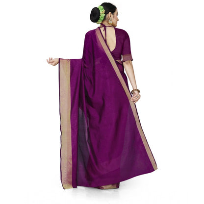 Generic Women's Cotton Silk Self Design Saree With Unstitched Blouse 5.5Mtr (Purple)