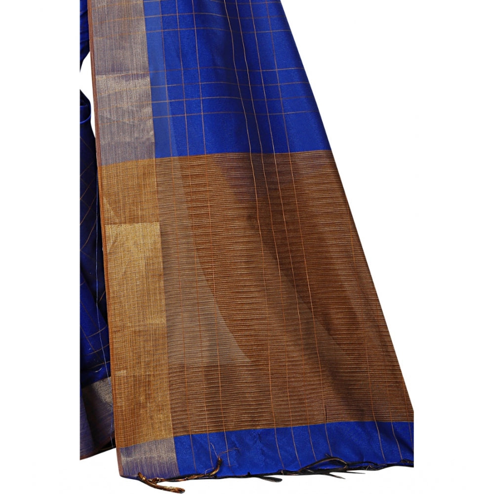 Generic Women's Cotton Silk Self Design Saree With Unstitched Blouse 5.5Mtr (Blue)