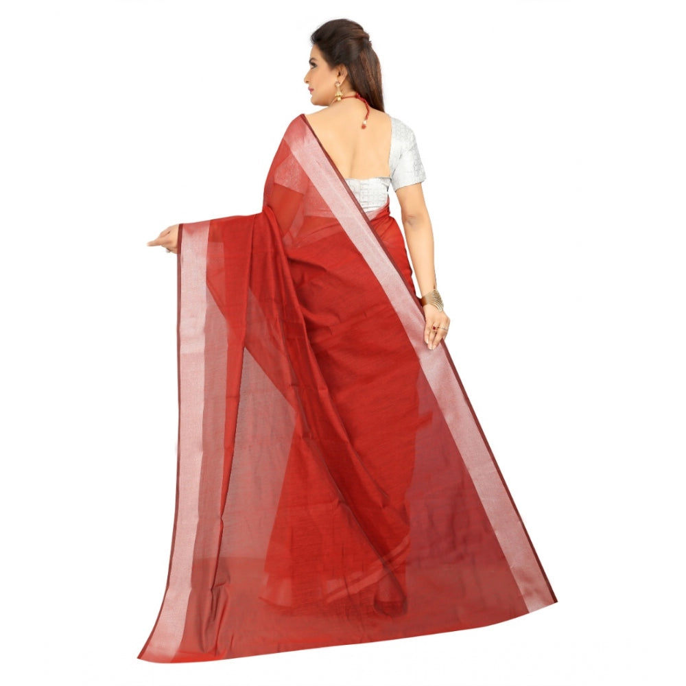 Generic Women's Cotton Silk Self Design Saree With Unstitched Blouse 5.5Mtr (Red)