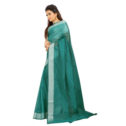 Generic Women's Cotton Silk Self Design Saree With Unstitched Blouse 5.5Mtr (Dark Green)