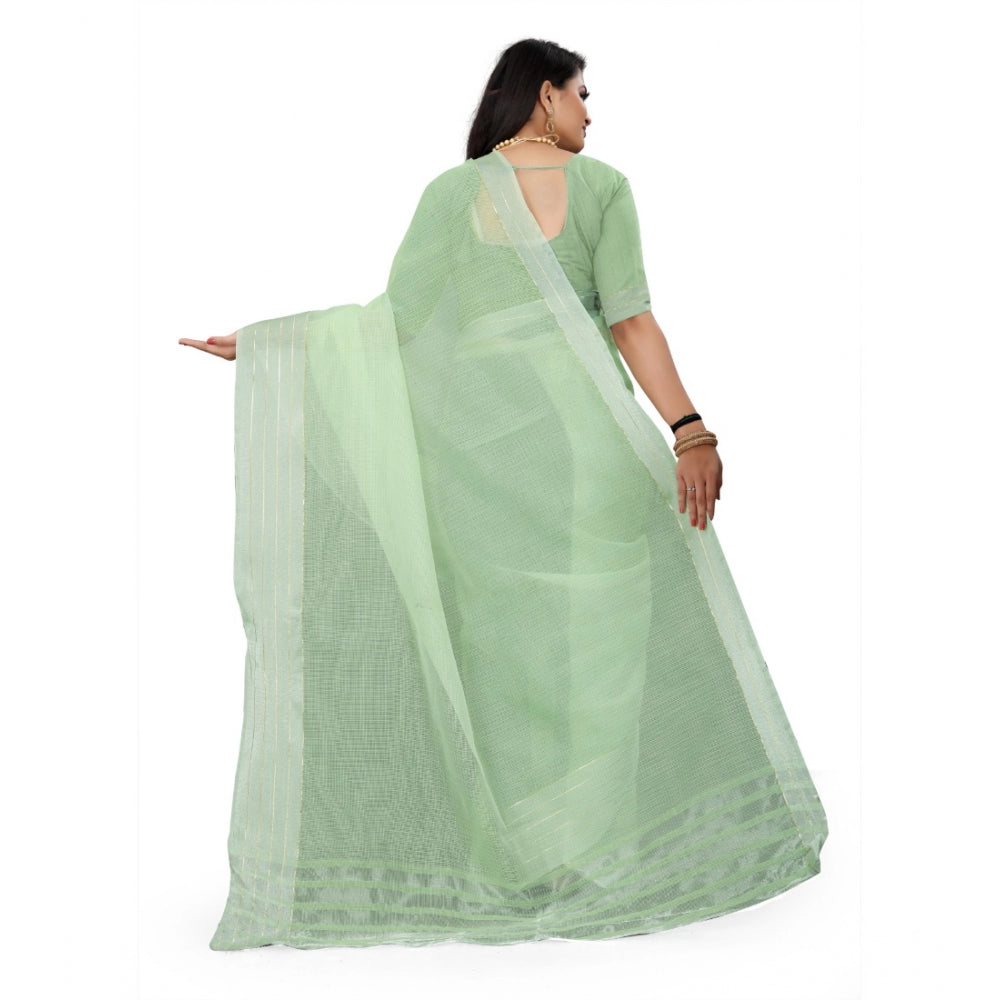 Generic Women's Cotton Jute Self Design Saree With Unstitched Blouse 5.5Mtr (Green)