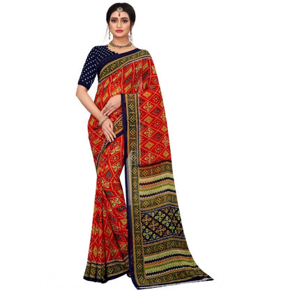 Generic Women's Georgette Floral Print Saree With Unstitched Blouse 5.5Mtr (Multicolor)