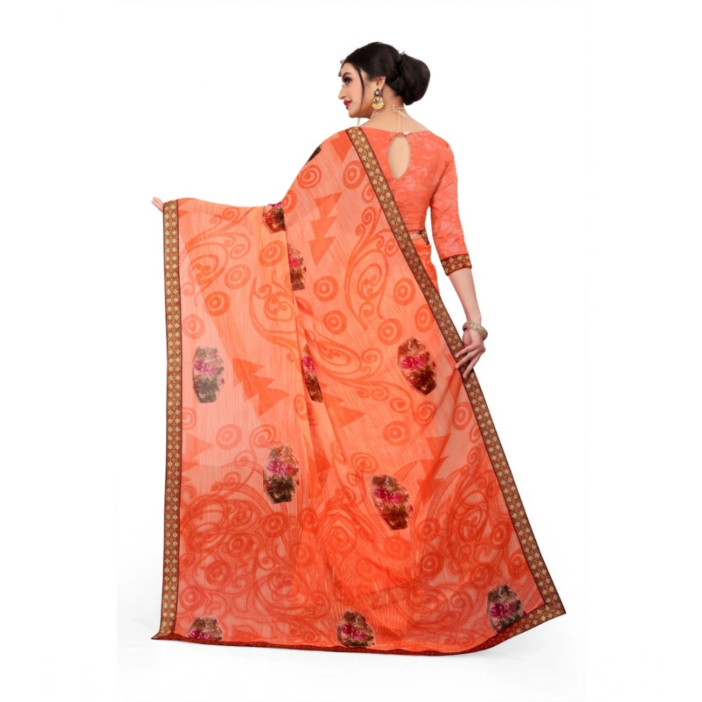 Generic Women's Georgette Floral Print Saree With Unstitched Blouse 5.5Mtr (Orange)