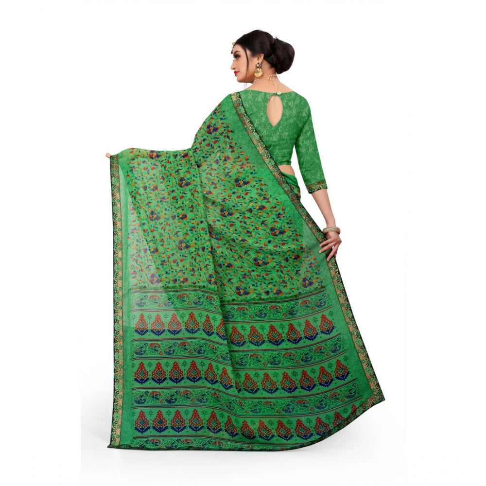 Generic Women's Georgette Floral Print Saree With Unstitched Blouse 5.5Mtr (Green)