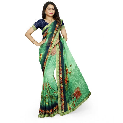 Generic Women's Georgette Floral Print Saree With Unstitched Blouse 5.5Mtr (Green)