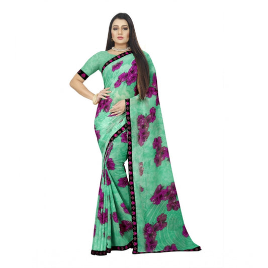 Generic Women's Georgette Floral Print Saree With Unstitched Blouse 5.5Mtr (Green)