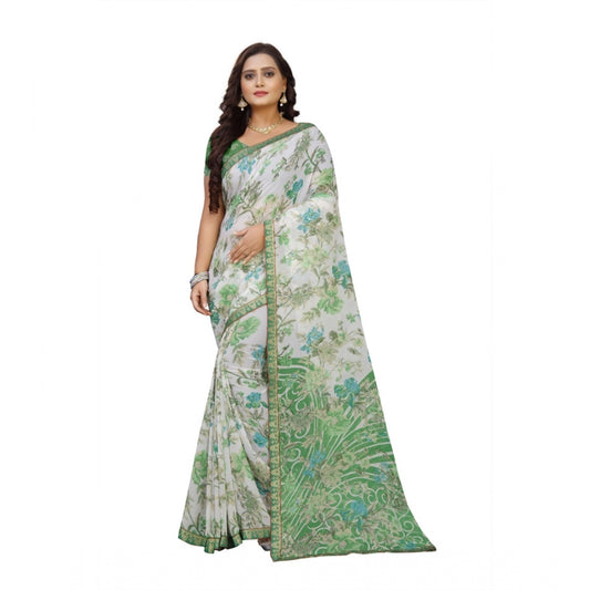 Generic Women's Georgette Floral Print Saree With Unstitched Blouse 5.5Mtr (Green)