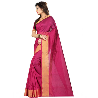 Generic Women's Cotton Silk Solid/Plain Saree With Unstitched Blouse 5.5Mtr (Pink)