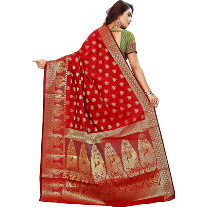 Generic Women's Jacquard Woven Saree With Unstitched Blouse 5.5Mtr (Red)