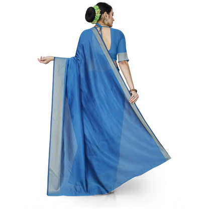 Generic Women's Cotton Silk Self Design Saree With Unstitched Blouse 5.5Mtr (Light Blue)