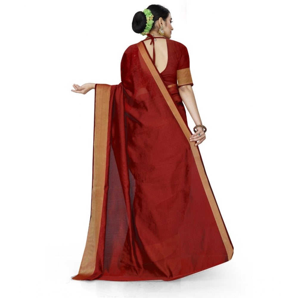 Generic Women's Cotton Silk Self Design Saree With Unstitched Blouse 5.5Mtr (Red)