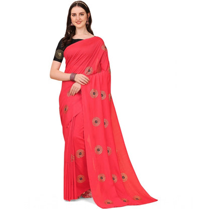 Generic Women's Silk Blend Embroidered Saree With Unstitched Blouse 5.5Mtr (Pink)