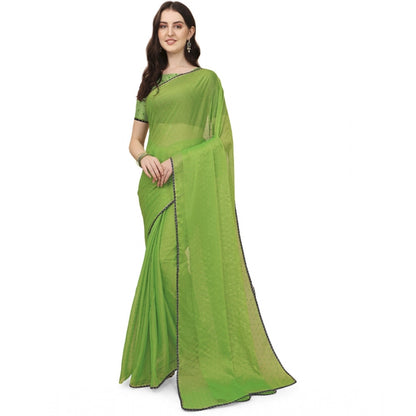 Generic Women's Silk Blend Embellished Saree With Unstitched Blouse 5.5Mtr (Green)