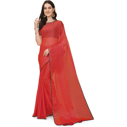 Generic Women's Silk Blend Embellished Saree With Unstitched Blouse 5.5Mtr (Red)