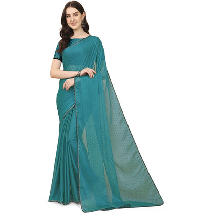 Generic Women's Silk Blend Embellished Saree With Unstitched Blouse 5.5Mtr (Blue)