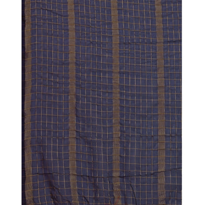 Generic Women's Silk Blend Checkered Saree With Unstitched Blouse 5.5Mtr (Blue)