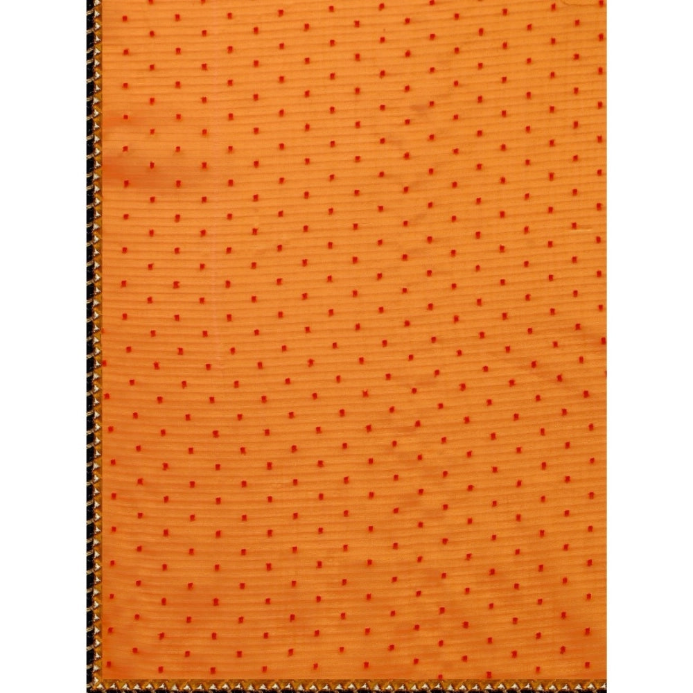 Generic Women's Silk Blend Embellished Saree With Unstitched Blouse 5.5Mtr (Orange)