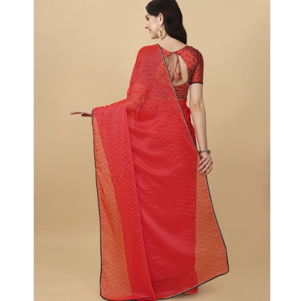 Generic Women's Silk Blend Embellished Saree With Unstitched Blouse 5.5Mtr (Red)