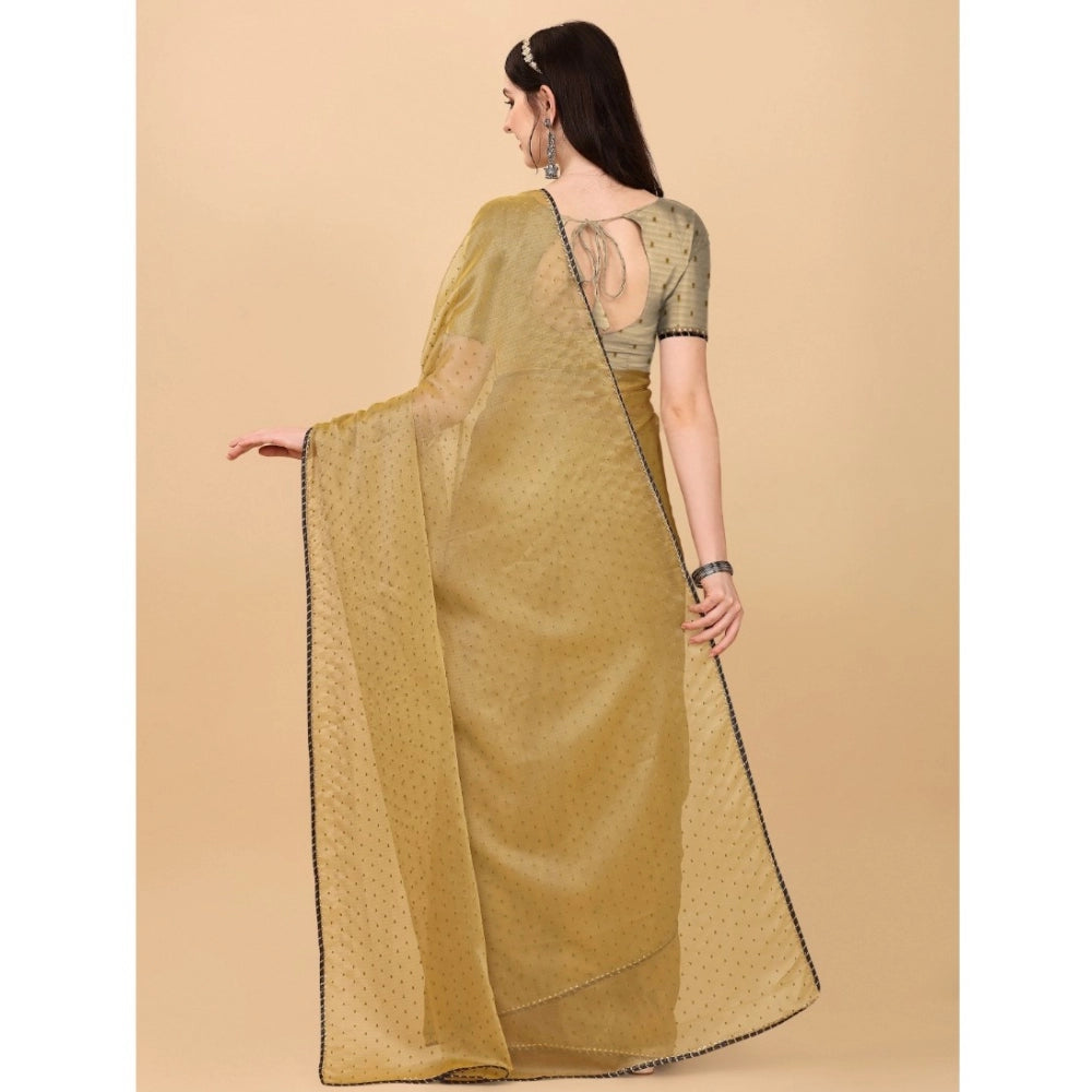 Generic Women's Silk Blend Embellished Saree With Unstitched Blouse 5.5Mtr (Cream)