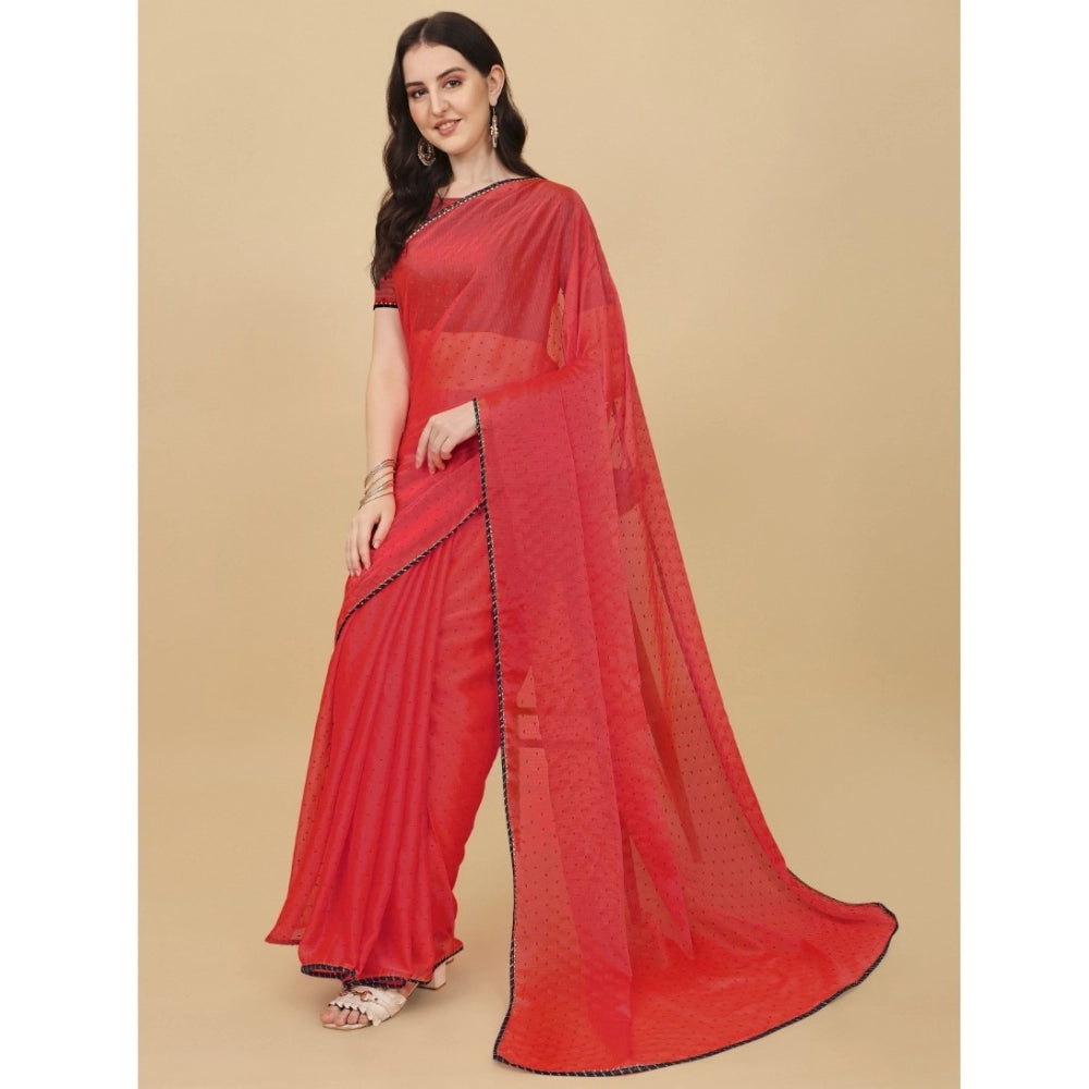 Generic Women's Silk Blend Embellished Saree With Unstitched Blouse 5.5Mtr (Red)