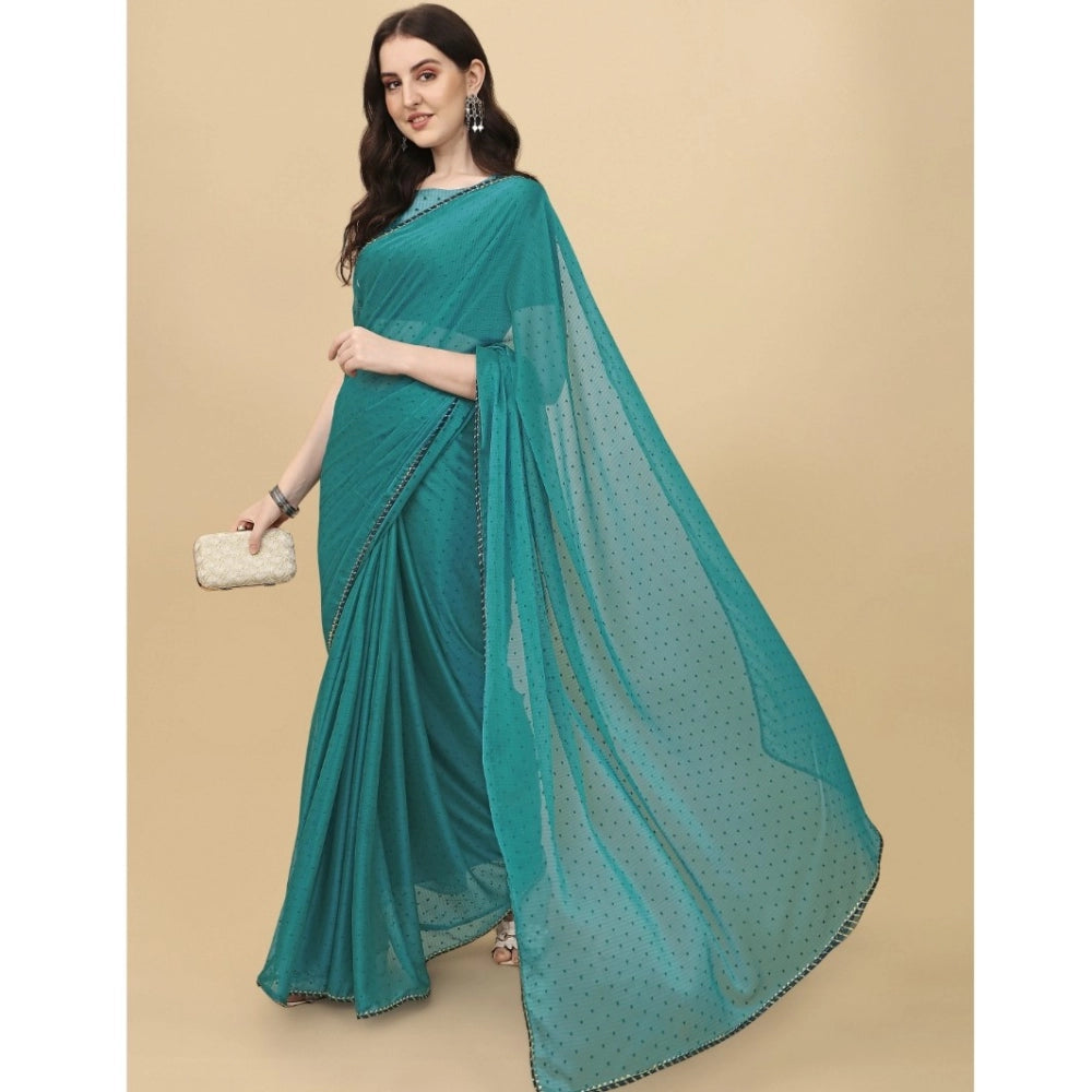 Generic Women's Silk Blend Embellished Saree With Unstitched Blouse 5.5Mtr (Blue)