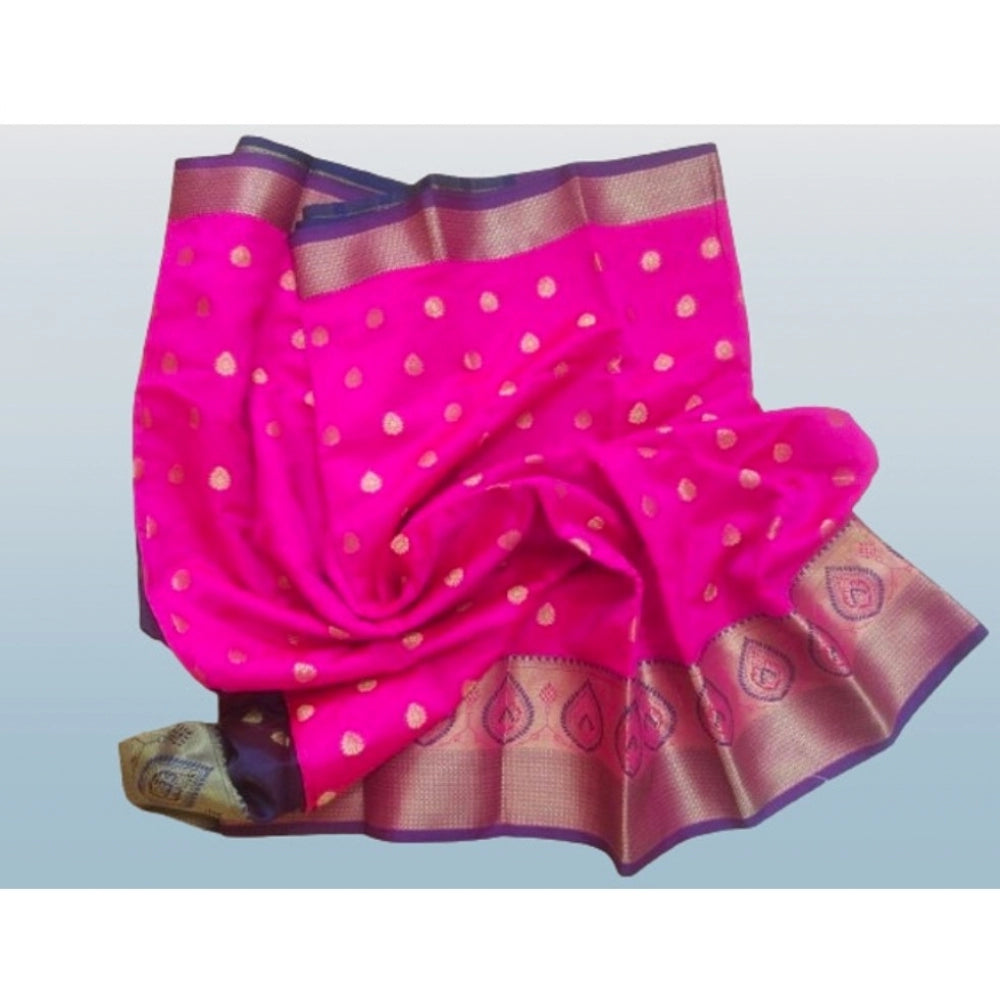 Generic Women's Silk Blend Woven Saree With Unstitched Blouse 5.5Mtr (Pink)