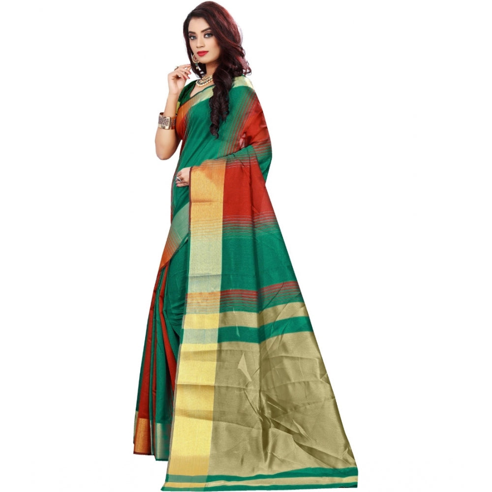 Generic Women's Jacquard Woven Saree With Unstitched Blouse 5.5Mtr (Red-Green)