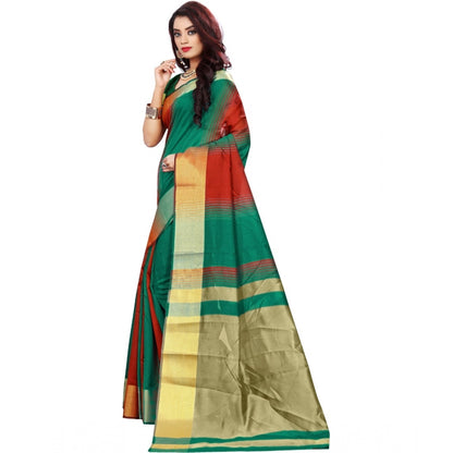 Generic Women's Jacquard Woven Saree With Unstitched Blouse 5.5Mtr (Red-Green)