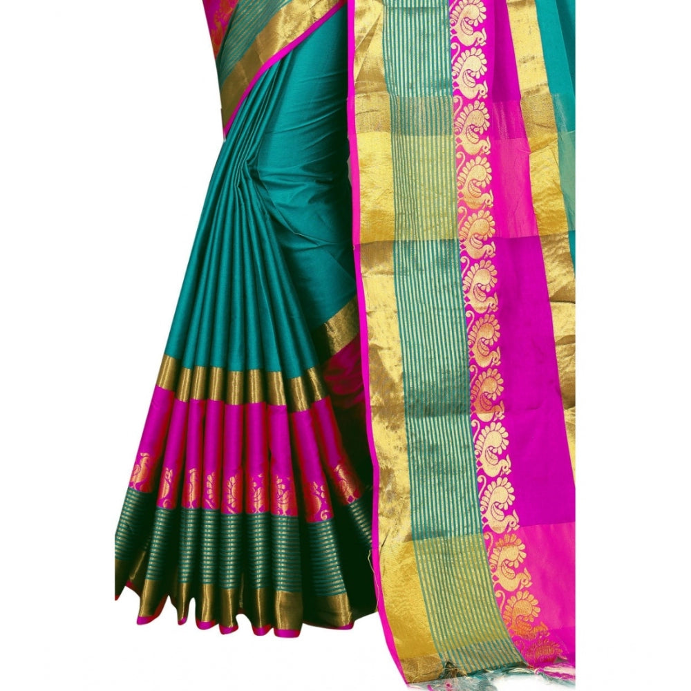 Generic Women's Jacquard Woven Saree With Unstitched Blouse 5.5Mtr (Dark Green)