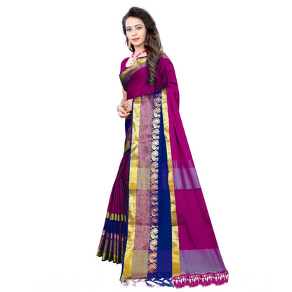 Generic Women's Jacquard Woven Saree With Unstitched Blouse 5.5Mtr (Purple)