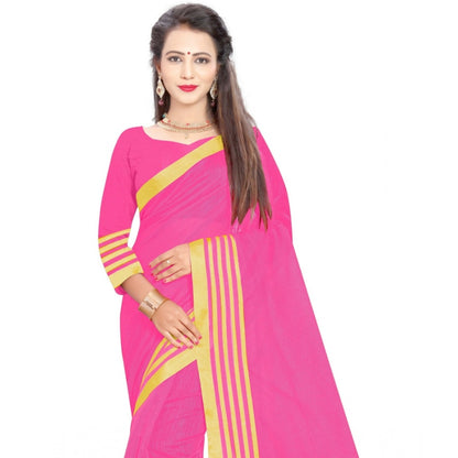 Generic Women's Jacquard Striped Saree With Unstitched Blouse 5.5Mtr (Pink)