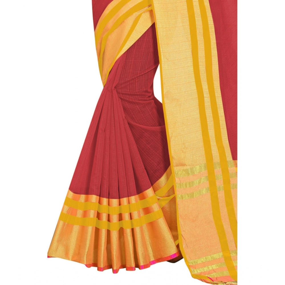 Generic Women's Jacquard Striped Saree With Unstitched Blouse 5.5Mtr (Red)