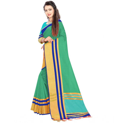 Generic Women's Jacquard Striped Saree With Unstitched Blouse 5.5Mtr (Green)