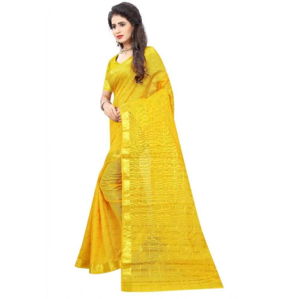 Generic Women's Jacquard Woven Saree With Unstitched Blouse 5.5Mtr (Yellow)