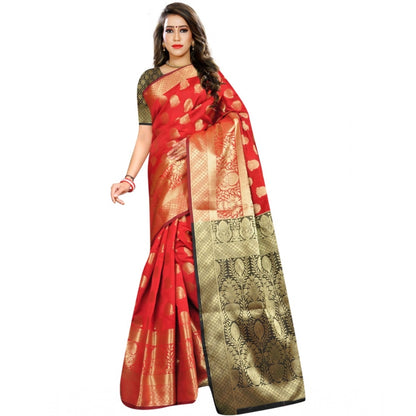 Generic Women's Jacquard Woven Saree With Unstitched Blouse 5.5Mtr (Red)