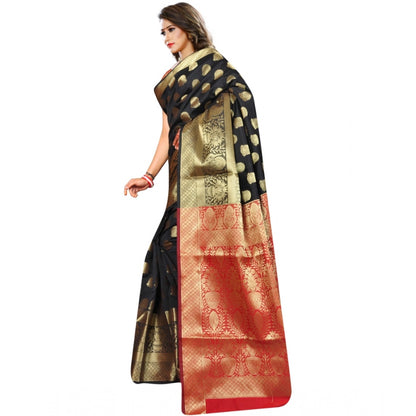 Generic Women's Jacquard Woven Saree With Unstitched Blouse 5.5Mtr (Black)