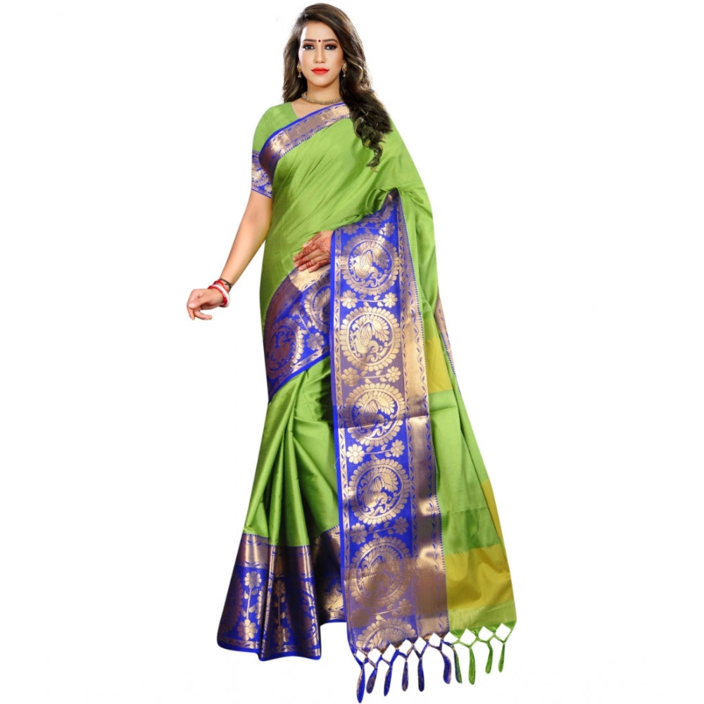 Generic Women's Jacquard Woven Saree With Unstitched Blouse 5.5Mtr (Green)