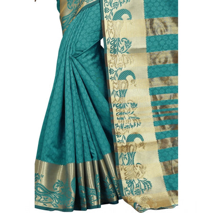 Generic Women's Jacquard Woven Saree With Unstitched Blouse 5.5Mtr (Blue)